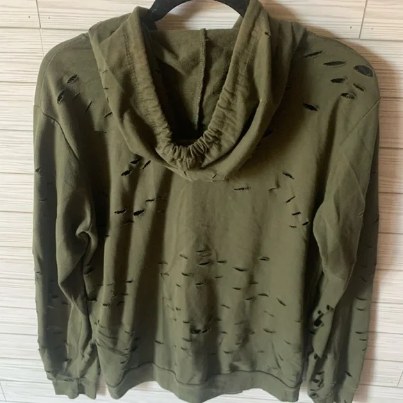 Dazl Olive Green Distressed Hoodie Sweater - Picture 5 of 5